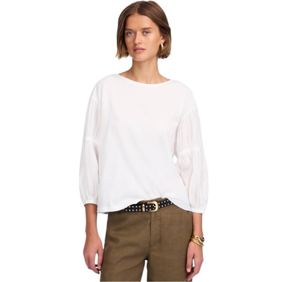 Madewell Puff Sleeve Drop Shoulder Knit op In White Size L - Picture 1 of 12